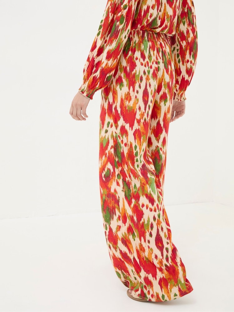 FatFace Ines Orange Paradise Ikat Wide Leg Trousers - Image 2 of 5