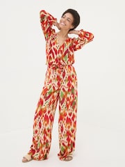 FatFace Ines Orange Paradise Ikat Wide Leg Trousers - Image 3 of 5
