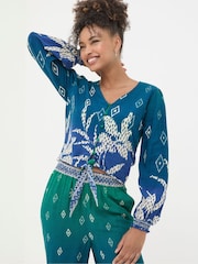 FatFace Margot Blue Ombre Leaves Blouse - Image 1 of 6