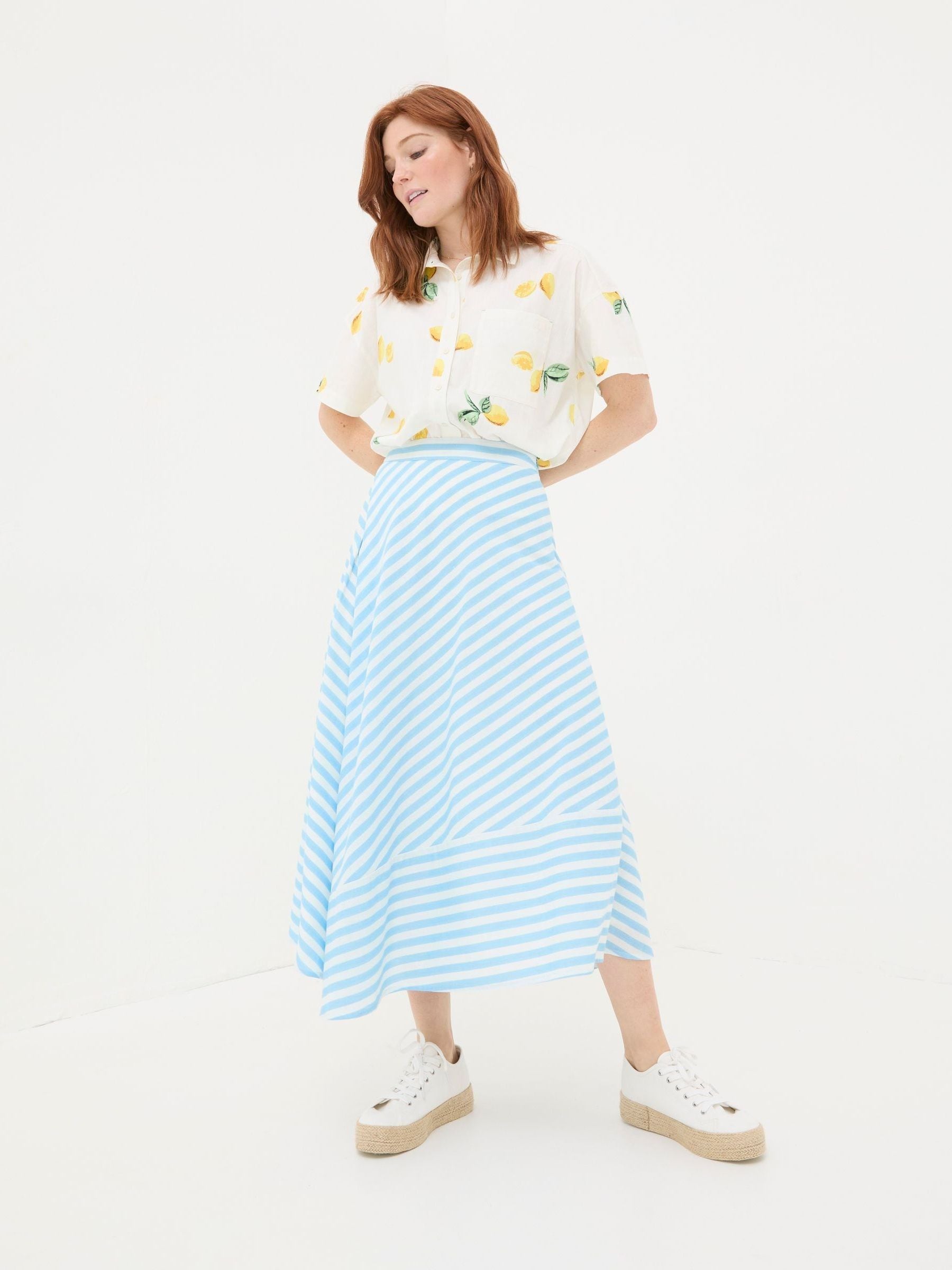 Fat Face - Women's - Striped Midi Skirt - Blue - Cotton/Linen
