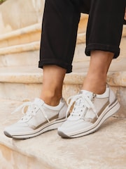 Pavers White Pavers Silver Lace-Up Leather Trainers - Image 1 of 6