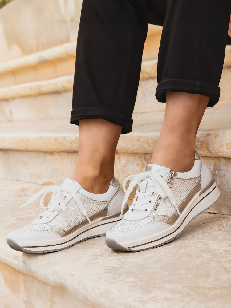 Pavers White Pavers Silver Lace-Up Leather Trainers - Image 1 of 6
