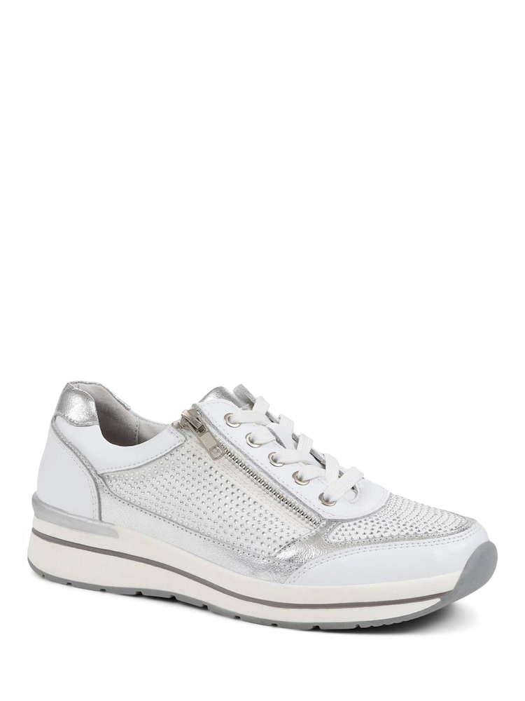 Pavers White Pavers Silver Lace-Up Leather Trainers - Image 2 of 6