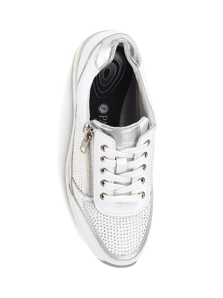 Pavers White Pavers Silver Lace-Up Leather Trainers - Image 4 of 6