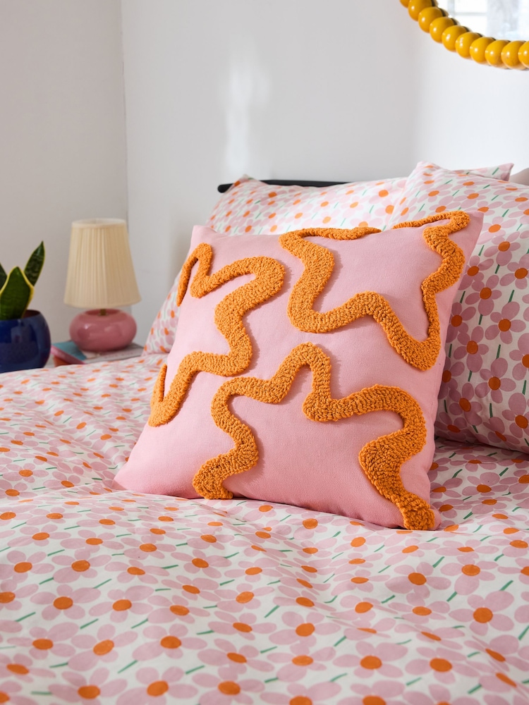 Novogratz Pink Squiggle Tufted Cushion - Image 1 of 5 Novogratz Pink Squiggle Tufted Cushion - Image 1 of 5