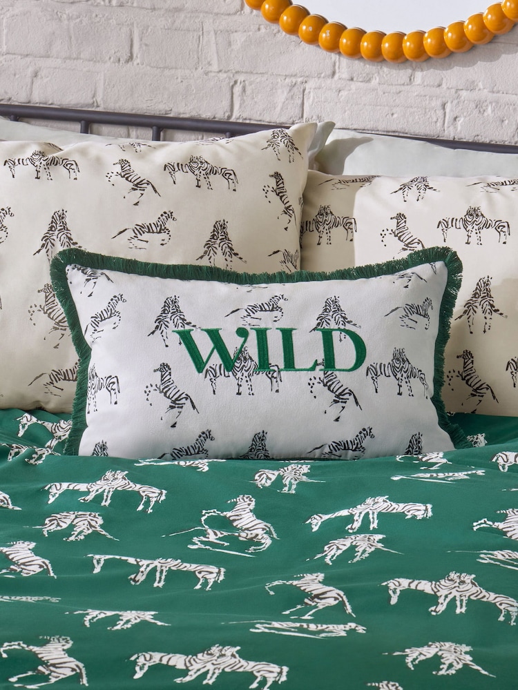 Novogratz Green Wild Slogan Fringe Cushion - Image 1 of 5 Novogratz Green Wild Slogan Fringe Cushion - Image 1 of 5