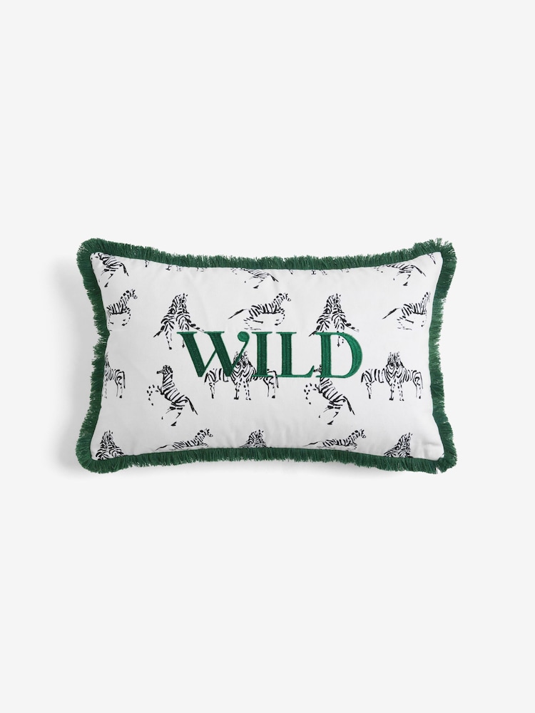 Novogratz Green Wild Slogan Fringe Cushion - Image 2 of 5