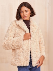 Friends Like These Cream Textured Faux Fur Coat - Image 1 of 4