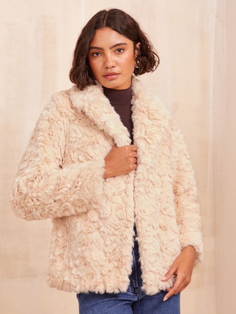 Friends Like These Cream Textured Faux Fur Coat - Image 1 of 4