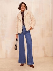 Friends Like These Cream Textured Faux Fur Coat - Image 3 of 4