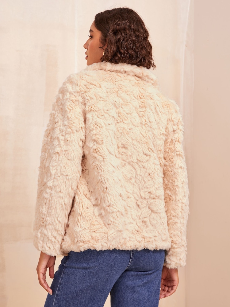 Friends Like These Cream Textured Faux Fur Coat - Image 4 of 4