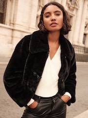 Friends Like These Black Faux Fur Coat - Image 1 of 4