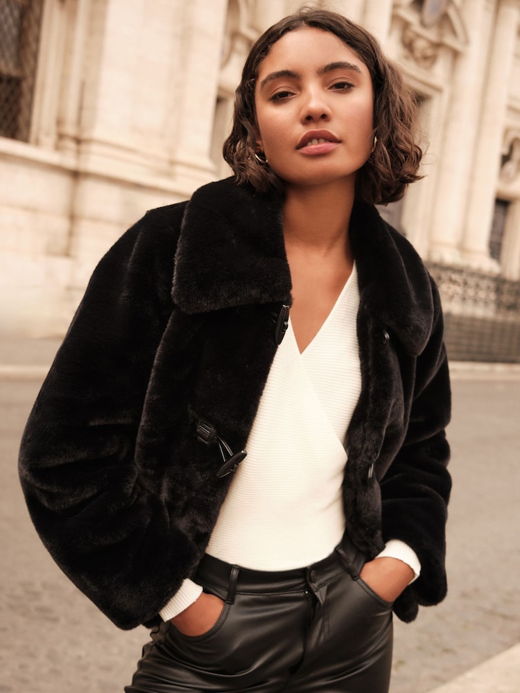 Friends Like These Black Faux Fur Coat - Image 1 of 4