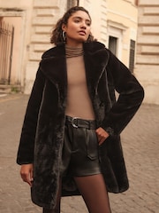 Friends Like These Black Longline Faux Fur Coat - Image 1 of 5