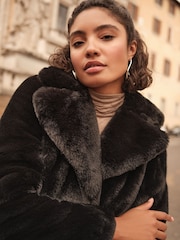Friends Like These Black Longline Faux Fur Coat - Image 2 of 5
