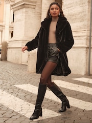 Friends Like These Black Longline Faux Fur Coat - Image 3 of 5