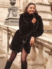 Friends Like These Black Longline Faux Fur Coat - Image 4 of 5
