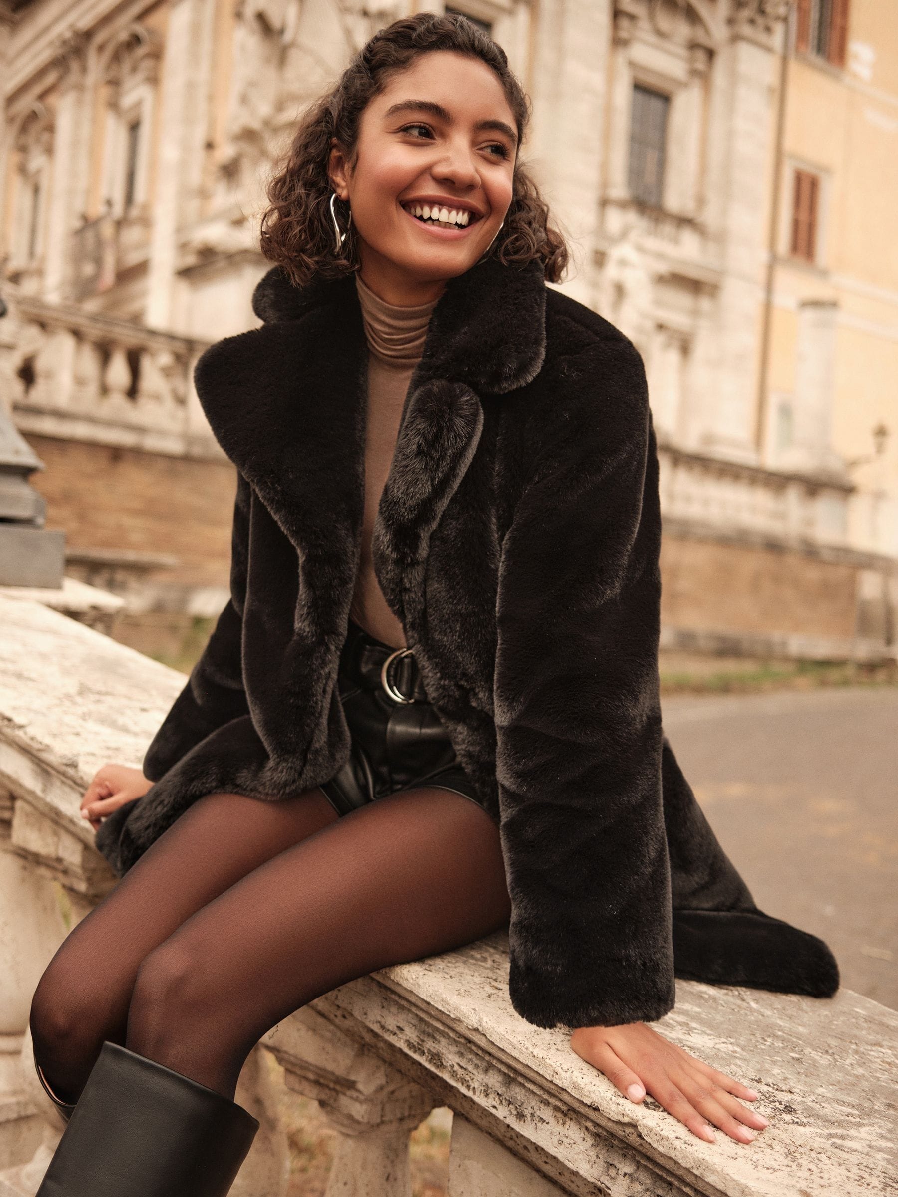 Next black fur coat store