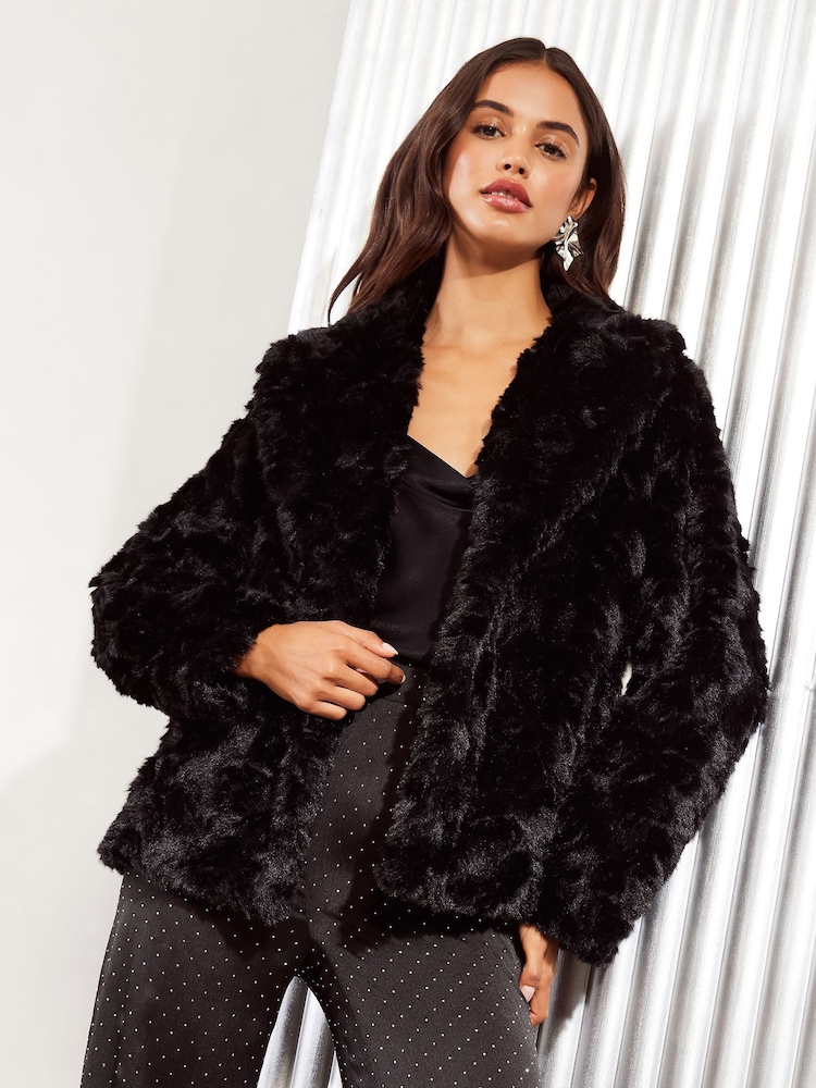 Friends Like These Black Textured Faux Fur Coat - Image 1 of 4