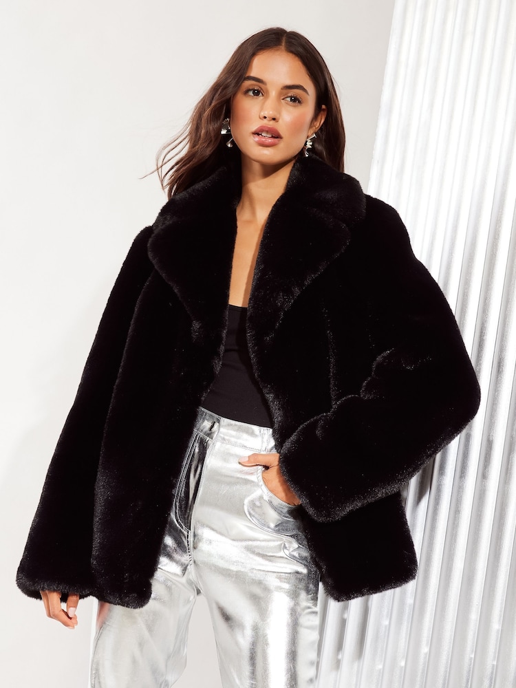 Friends Like These Black Faux Fur Short Plush Coat - Image 1 of 4