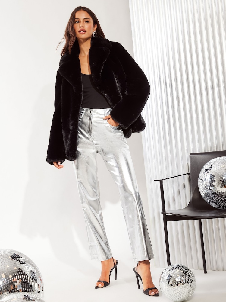 Friends Like These Black Faux Fur Short Plush Coat - Image 2 of 4 Friends Like These Black Faux Fur Short Plush Coat - Image 2 of 4