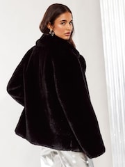 Friends Like These Black Faux Fur Short Plush Coat - Image 4 of 4