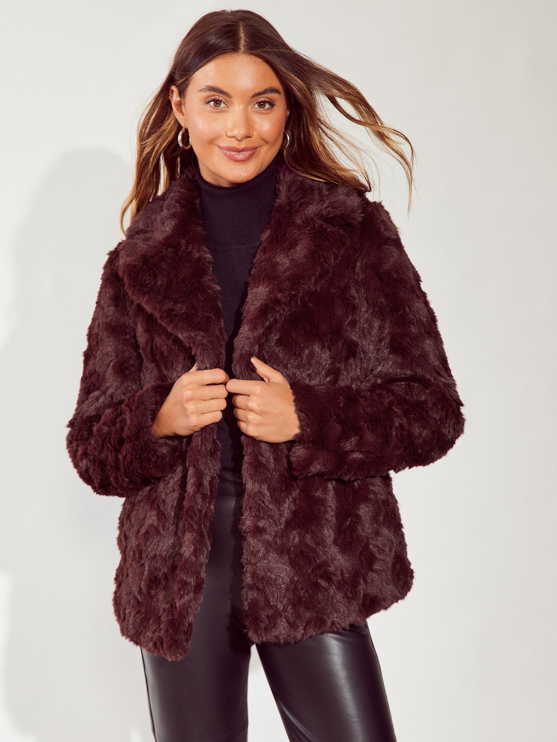 Buy Friends Like These Berry Red Textured Faux Fur Coat from Next Luxembourg