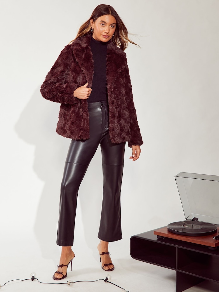 Friends Like These Berry Red Textured Faux Fur Coat - Image 2 of 4 Friends Like These Berry Red Textured Faux Fur Coat - Image 2 of 4