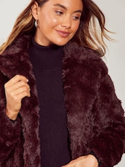 Friends Like These Berry Red Textured Faux Fur Coat - Image 3 of 4