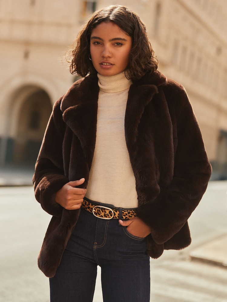 Friends Like These Brown Faux Fur Short Plush Coat - Image 1 of 4 Friends Like These Brown Faux Fur Short Plush Coat - Image 1 of 4