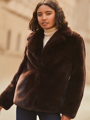 Friends Like These Brown Faux Fur Short Plush Coat - Image 3 of 4