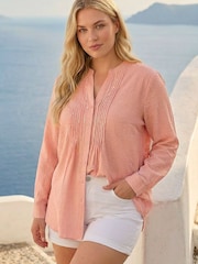 Roman Pink Curve Pintuck Sequin Blouse - Image 1 of 4