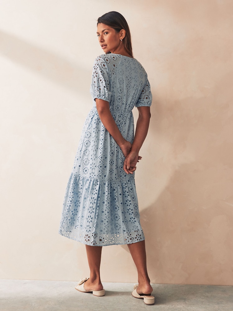 ONLY Midi Broderie Dress with Puff Sleeve - Изображение 2 из 5