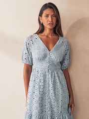 ONLY Midi Broderie Dress with Puff Sleeve - Изображение 3 из 5