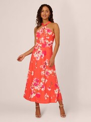 Adrianna Papell Orange Empire Halter Chiffon Dress - Image 1 of 7