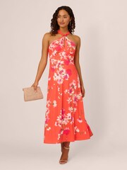 Adrianna Papell Orange Empire Halter Chiffon Dress - Image 3 of 7