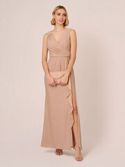 Adrianna Papell Nude Studio Metallic Knit Draped Dress - Image 3 of 7