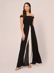 Adrianna Papell Crepe Overlay Black Dresses - Image 1 of 6