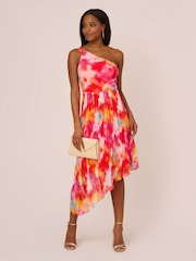 Adrianna Papell Red Asymmetric Chiffon Ankle Dress - Image 3 of 7