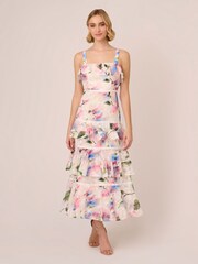 Adrianna Papell Printed Chiffon White Dress - Image 1 of 7