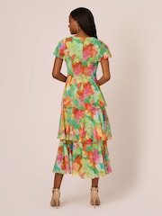 Adrianna Papell Grünes gestuftes Chiffon Midikleid - Bild 2 von 7