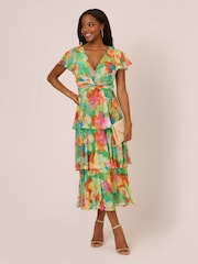 Adrianna Papell Grünes gestuftes Chiffon Midikleid - Bild 3 von 7