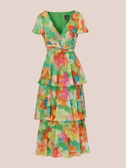 Adrianna Papell Grünes gestuftes Chiffon Midikleid - Bild 6 von 7