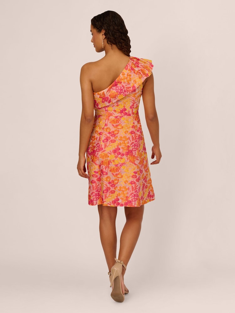 Adrianna Papell Orange One Shoulder Jacquard Dress - Image 2 of 6 Adrianna Papell Orange One Shoulder Jacquard Dress - Image 2 of 6