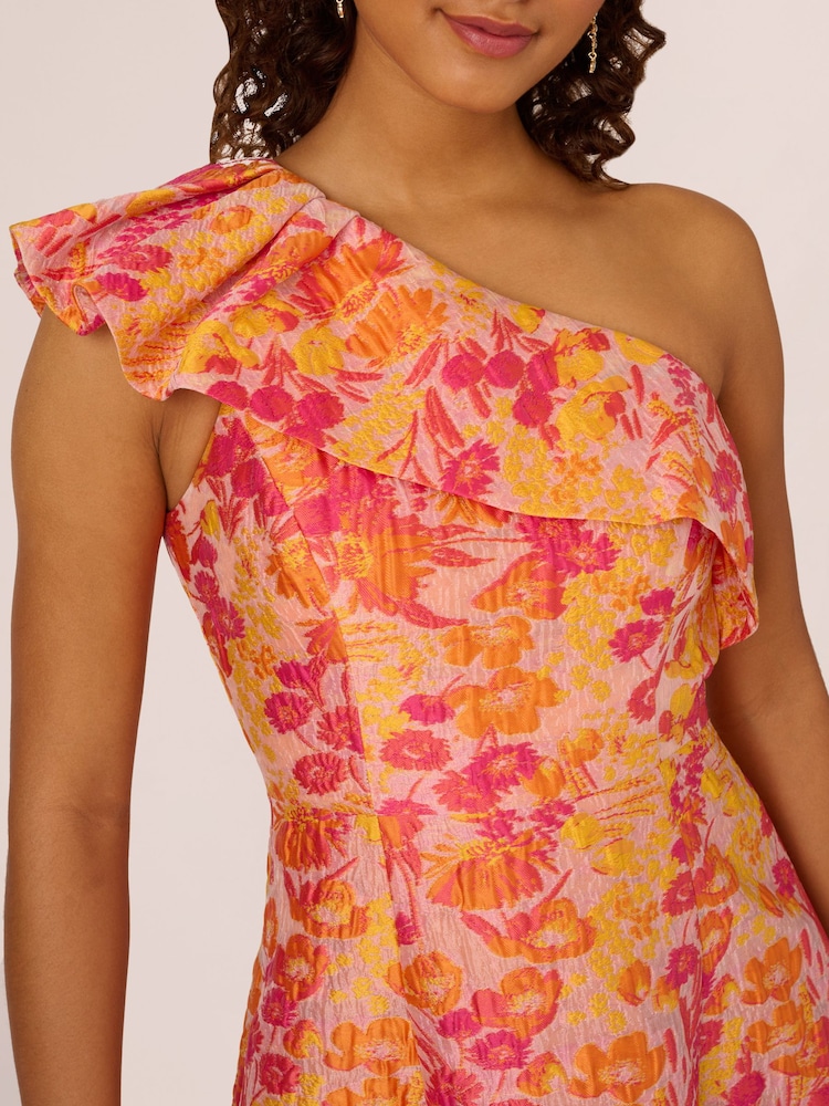 Adrianna Papell Orange One Shoulder Jacquard Dress - Image 6 of 6 Adrianna Papell Orange One Shoulder Jacquard Dress - Image 6 of 6