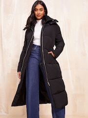 Friends Like These Black Longline Padded Jacket - Image 1 of 4