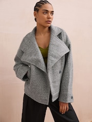 Grey Asymmetric Funnel Neck Coatigan - Image 1 of 9