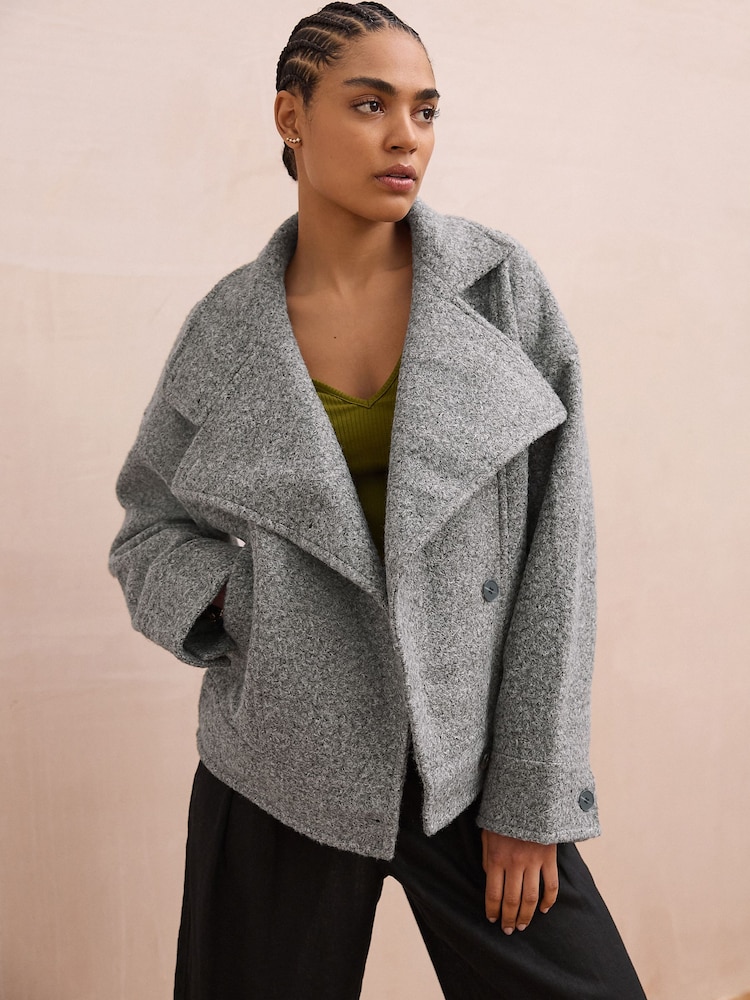 Grey Asymmetric Funnel Neck Coatigan - Image 1 of 9