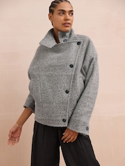Grey Asymmetric Funnel Neck Coatigan - Image 2 of 9
