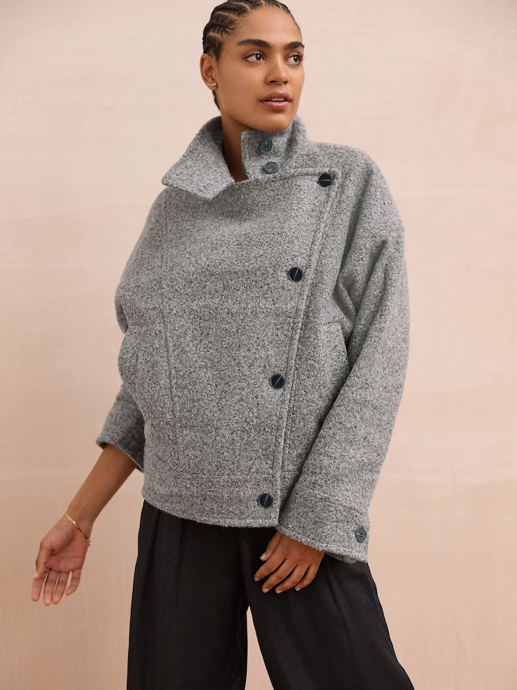 Grey Asymmetric Funnel Neck Coatigan - Image 2 of 9